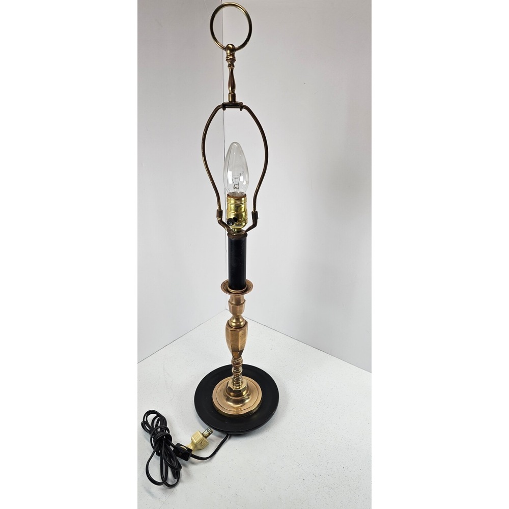 Vintage Brass & Black Candlestick Table Lamp Hollywood Regency 29" Works